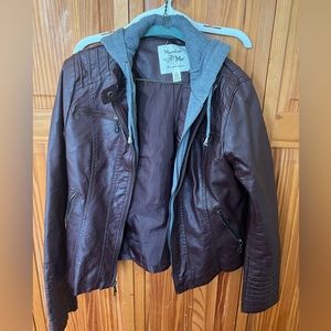 NEW Leather jacket w hoodie